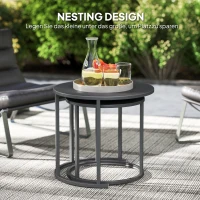 Outsunny 2er Set Beistelltisch Stapelbar Gartentisch Rund wetterfest Balkontisch aus Stahl platzsparend Dunkelgrau(m-5)