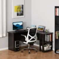 HOMCOM Secretária de Canto Mesa de Computador para Escritório Casa em Forma de L com Prateleiras 136x130x72 cm Marrom Escuro(m-7)