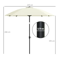 Outsunny Sombrilla de Jardín 233x233 cm Ángulo Ajustable Impermeable Poste de Aluminio Varillas de Fibra de Vidrio Manivela Crema(m-3)