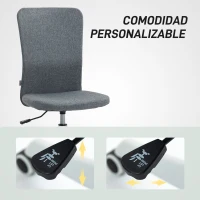 HOMCOM Silla de Oficina con Ruedas Altura Ajustable y Tapizado en Lino Sintético para Oficina o Estudio 53x43x85-93 cm Gris(m-7)