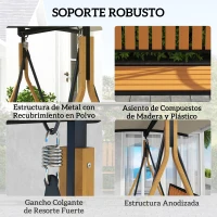 Outsunny Balancín de Jardín Exterior de 2 Plazas con Toldo Ajustable y Estructura de Metal 142x112x162 cm Madera Natural y Beige(m-5)