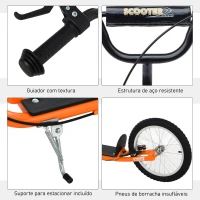 HOMCOM Trotinete com Guiador Ajustável 2 Pneus de Borracha Insufláveis com Travagem Dupla e Rodas 16" 139x58x90-96 cm Laranja(m-6)
