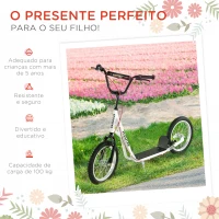 HOMCOM Trotinete com Guiador Ajustável 2 Pneus de Borracha Insufláveis com Travagem Dupla e Rodas 16" 139x58x90-96 cm Branco(m-5)