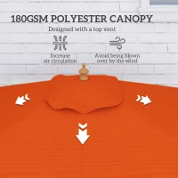 Outsunny 2m Tilting Wooden Pole Parasol - Orange(m-5)