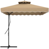Outsunny Parasol Déporté Carré Pied Croix Kaki
