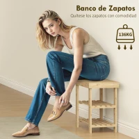 HOMCOM Banco Zapatero de Bambú de 3 Niveles para 4 Pares Zapatos 50x28x45 cm Natural(m-5)