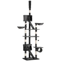 PawHut Floor-to-Ceiling Cat Tree for Indoor Cats, 240-260cm Adjustable Cat Tree - Dark Grey(m-1)