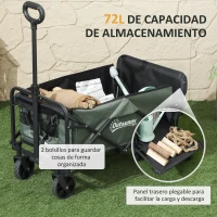 Outsunny Carro de Jardín Plegable con Mango Telescópico Ajustable Puerta Trasera Expandible para Campaña y Compra Verde(m-4)