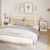 HOMCOM Juego de 2 Mesillas de Noche para Dormitorio con Cajón con Frontal de Ratán 40x40x53 cm Blanco(m-8)