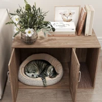 PawHut Mueble Arenero para Gatos 3 en 1 con Puertas Estera para Rascar y Compartimento 80x48x50,5 cm Marrón(m-9)