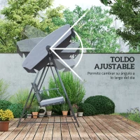 Outsunny Columpio de Jardín de 3 Plazas con Toldo Ajustable Cojín y Estructura de Acero Carga 360 kg 205x133x181 cm Gris(m-4)