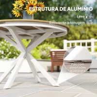 Outsunny Mesa de Jardim Redonda Mesa de Exterior Ø118x74 cm com Estrutura de Alumínio Pés Cruzados e Bancada em Ripas Madeira e Branco(m-7)