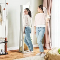 HOMCOM Armario Joyero con Luces LED y Cerradura Espejo Integrada Blanco con Veta de Madera(m-8)