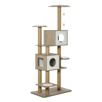 PawHut Árvore Arranhador de escalada para gatos Altura de 177 cm com Plataformas Cavernas Almofada macia brinquedo de suspensão Postes de juta Branco e cinza claro(m-11)