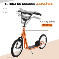 HOMCOM Trotinete com Guiador Ajustável 2 Pneus de Borracha Insufláveis com Travagem Dupla e Rodas 16" 139x58x90-96 cm Laranja(m-4)