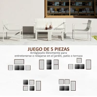 Outsunny Conjunto de Jardín de 5 Piezas con Sofá de 2 Plazas Sillones y Mesas Diseño de Lamas Polipropileno Impermeable Anti-UV(m-4)
