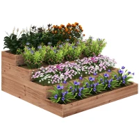 Outsunny Jardinera de Madera Elevada de 4 Niveles con Diseño de Escalera para Cultivos Plantas Flores 113x113x46 cm Café Oscuro(m-10)