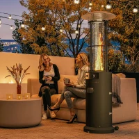 Outsunny 11 KW Freestanding Gas Patio Heater, Adjustable Outdoor Garden Propane Heater with Tip-Over Switch, Wheels, Pulse Ignition, Tank Room with Openable Door, Black(m-2)