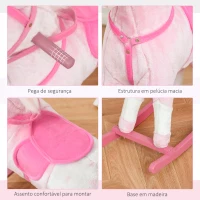 HOMCOM Cavalo Baloiço de Pelúcia para Crianças entre 3-6 Anos com Sons de Relincho 74x28x65 cm Rosa(m-7)