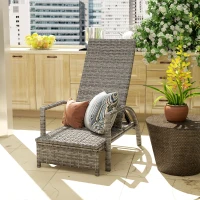 Outsunny Reclining Rattan Lounger, with Extending Footrest - Grey(m-9)
