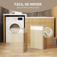 HOMCOM Cesto de Ropa Sucia con Tapa 72L Bolsa Interior Extraíble y Asas para Lavandería Dormitorio 40x30x60 cm Natural(m-6)