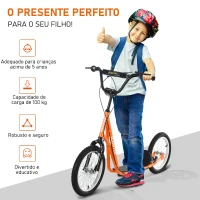 HOMCOM Trotinete com Guiador Ajustável 2 Pneus de Borracha Insufláveis com Travagem Dupla e Rodas 16" 139x58x90-96 cm Laranja(m-5)