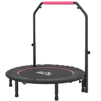 HOMCOM 45" Foldable Mini Fitness Trampoline, with Adjustable Foam Handle, Pink(m-1)