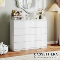 HOMCOM Cassettiera 8 Cassetti per Camera da Letto in Legno con Maniglie Scanalate, 120x39x100 cm, Bianco(m-4)