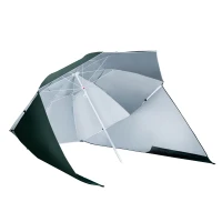 Outsunny Chapéu de Sol de Praia com Painéis Laterais Tipo Tenda Chapéu de Sol para Praia com Proteção UV 50  Φ210x222cm Verde Escuro(m-1)