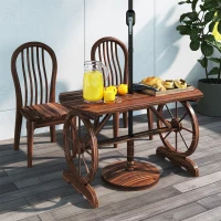 Outsunny Mesa de Jardín de Madera de Abeto con Patas en Forma de Rueda Orificio para Sombrilla 120x63x70 cm Acabado Carbonizado(m-2)