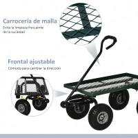 Outsunny Carrito de Jardín con Manija Acolchada y 4 Ruedas Grandes Estructura de Acero Carga 150 kg 94x48,5x100 cm Verde y Negro(m-6)