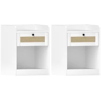 HOMCOM Juego de 2 Mesillas de Noche para Dormitorio con Cajón con Frontal de Ratán 40x40x53 cm Blanco(m-10)