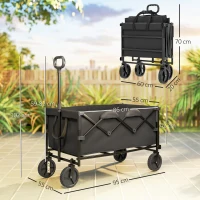Outsunny Carrito de Jardín Plegable con Ruedas Grandes Mango Ajustable Puerta Trasera Expandible Carga 100 kg para Campaña Negro(m-3)
