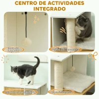PawHut Mueble Arenero para Gatos con Centro de Juegos Cojín Pelota Puerta Lateral y Patas Antideslizantes 94x48x50,5cm Blanco(m-5)