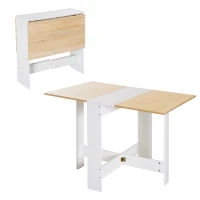 HOMCOM Folding Dining Table, Drop Leaf Table for Small Space, Kitchen, Space-Saving, Oak & White(m-11)