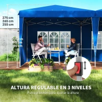 Outsunny Carpa de Jardín Plegable 6x3 m con Paredes Laterales Altura Ajustable Protección UV30+ Bolsa de Transporte Azul(m-5)