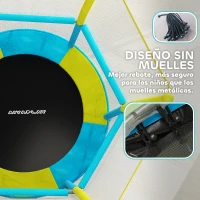 AIYAPLAY Trampolín Infantil de Interior con Red de Seguridad Cuerdas Elásticas y Barras Acolchadas 3-6 Años Ø140x190cm Azul Claro(m-5)