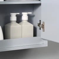 HOMCOM Armário de banheiro com espelho de parede com prateleira ajustável 3 níveis 2 portas 48x14,5x45 cm Cinza(m-6)
