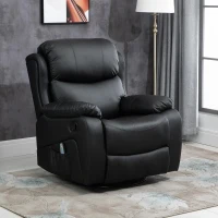 HOMCOM PU Leather Reclining Chair with 8 Massage Points and Heat, Manual Recliner with Swivel Base, Footrest and Remote, Black(m-2)
