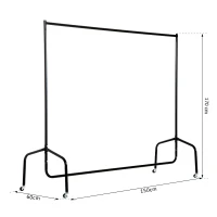HOMCOM Charriot com Rodas 150x60x170 cm Organizador de Roupas com Rodas para Dormitório Entrada Corredor Preto(m-3)
