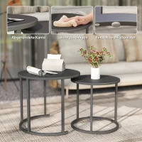 Outsunny 2er Set Beistelltisch Stapelbar Gartentisch Rund wetterfest Balkontisch aus Stahl platzsparend Dunkelgrau(m-7)
