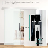 HOMCOM Porta de Correr de Vidro 102,5x205 cm Porta de Correr de Vidro com Trilho Translúcida(m-7)