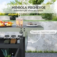 Outsunny Carrello per Barbecue con Armadietto, Ripiano Aperto e Tavolino Laterale, in Acciaio Inox, 116x50x93 cm, Nero(m-7)