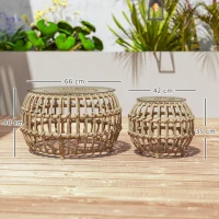 Outsunny 2er Set Beistelltisch Polyrattan Ø66/42 cm rund wetterfest Gartentisch mit Glasplatte Braun(m-3)