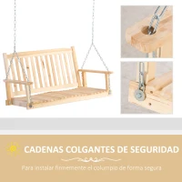Outsunny Banco Columpio de Madera de 2 Plazas Ajustable con Respaldo y Apoyabrazos para Exterior Jardín 117x69x60 cm Natural(m-5)