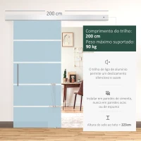HOMCOM Porta de Correr de Vidro  Porta de Correr de Vidro com Trilho 102,5x205 cm Translúcida(m-4)