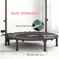 HOMCOM 45" Foldable Mini Fitness Trampoline, with Adjustable Foam Handle, Pink(m-6)