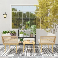 Outsunny Conjunto de Jardín de Ratán Sintético de 4 Piezas con Sofás Modulares Mesa Auxiliar y Cojines Natural(m-9)