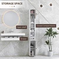 kleankin 180cm Slim Bathroom Cabinet, with Drawer, Shelves and Cupboards - Light Grey(m-4)