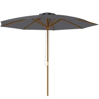 Outsunny 3m Wood Pole Parasol Umbrella - Grey(m-11)